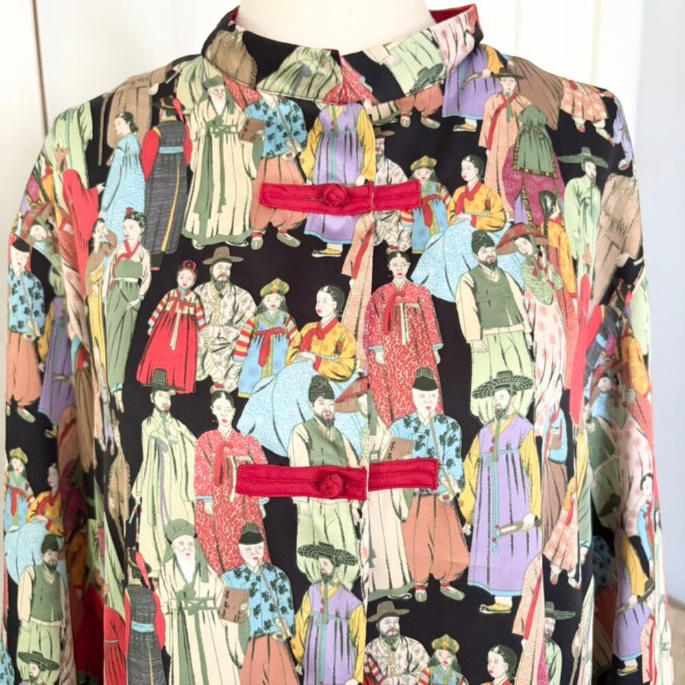 Chinoiserie Dynasty Print Satin Pajama Blouse size SMALL by Natori